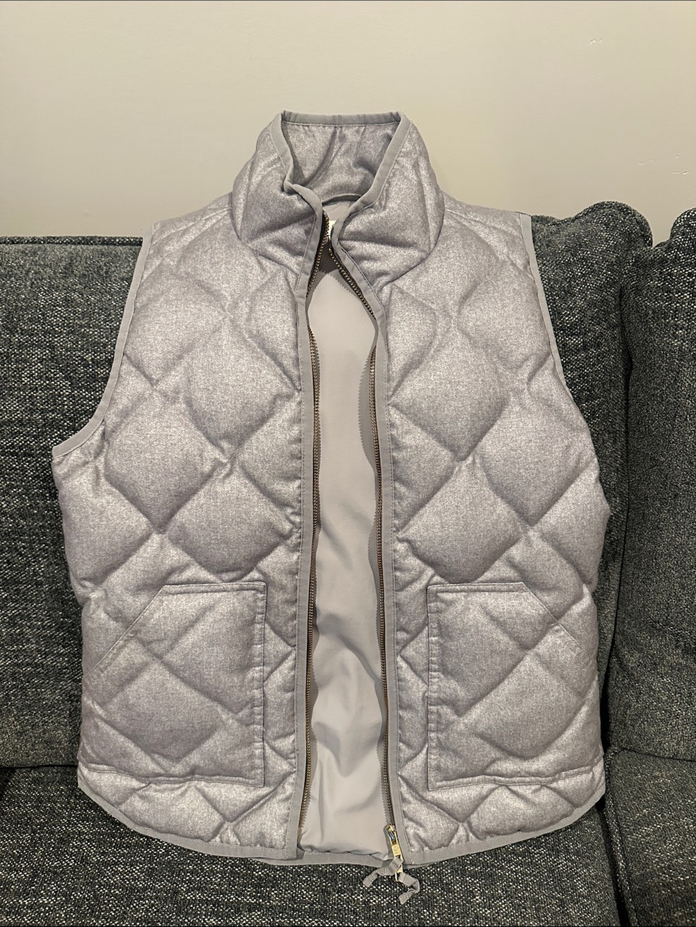 J. Crew Quilted Puffer Vest in Light Gray
